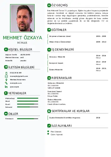 Mimar örnek cv indir